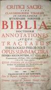 BIBLE COMMENTARIES.  Critici Sacri.  7 vols., plus supplement vol. 1 (of 2).  1695-96; 1700